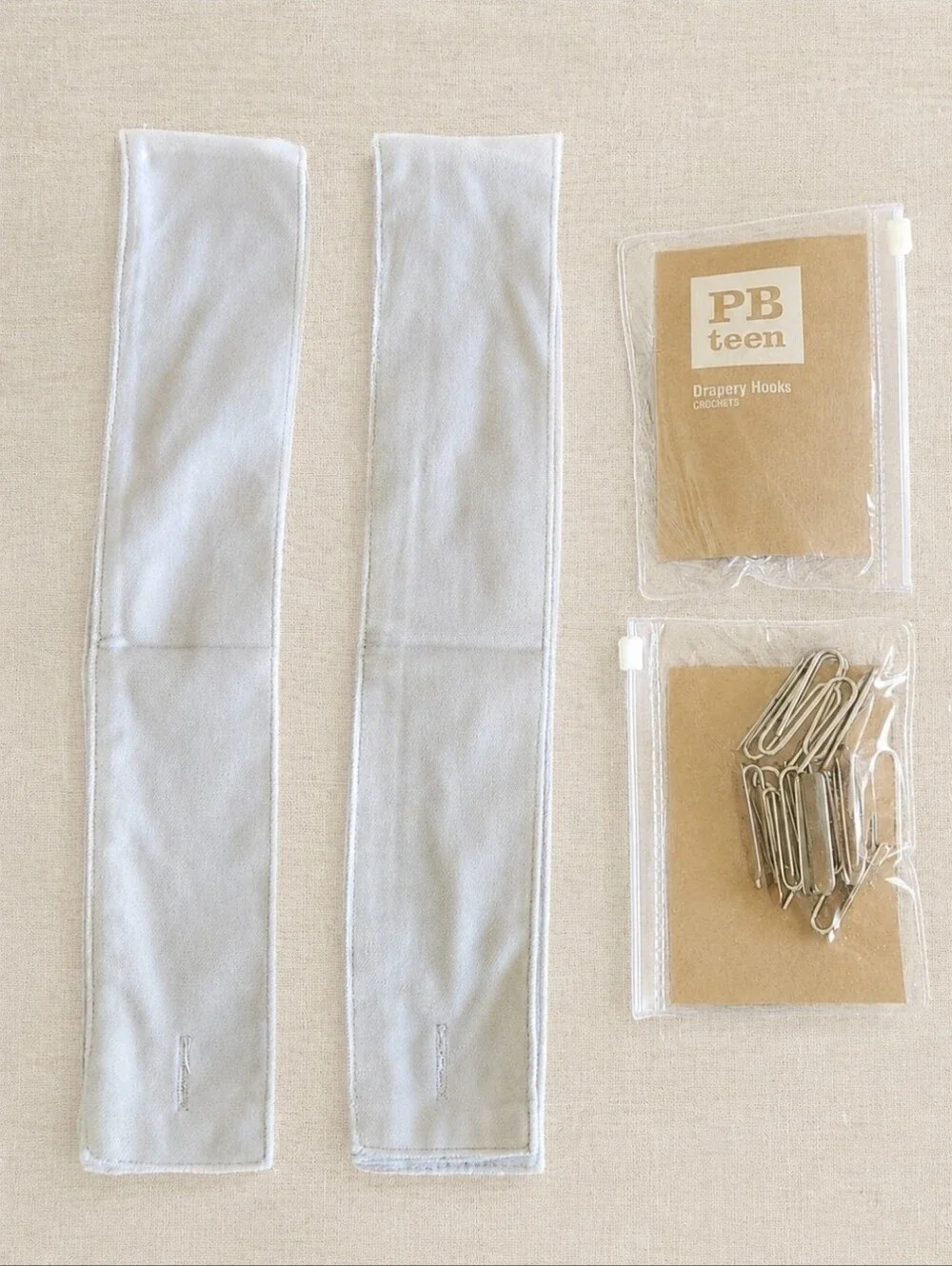 PB Teen Light Gray Cotton Velvet Drapes Set of 2 52x63 Curtains w Tiebacks Hooks
